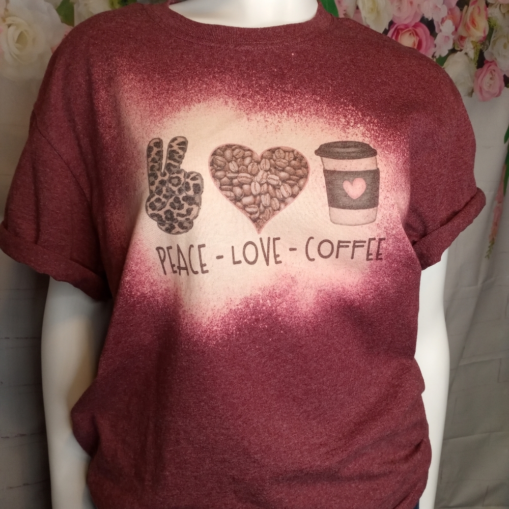 Peace love and coffee  bleached t-shirt